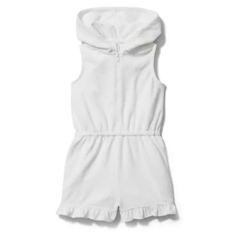 Janie and Jack Girls White Hooded Terry Hooded Cover-Up Romper. 6-12 Months.